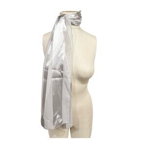 Women’s Gray Satin Silver Stripe Scarf Sheer Lightweight Wrap 60”x12.5”